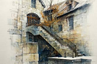 draw original watercolor landscape or architecture art