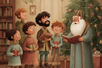 christmas book illustration, christmas children book, story book, christian book