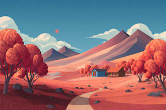draw a flat vector landscape illustration