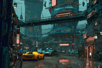 create a cyberpunk futuristic city art
