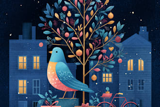 create a beautiful illustrated christmas card