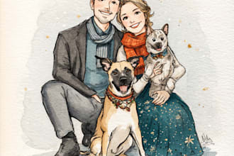 draw christmas couple family or pet portrait