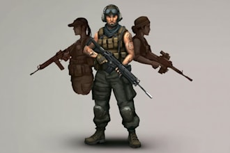 draw 2d game art military character design