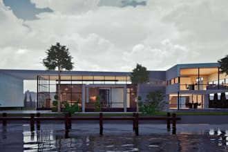 renovate 3d building golf model, 3d villa render,  cgi environment design model