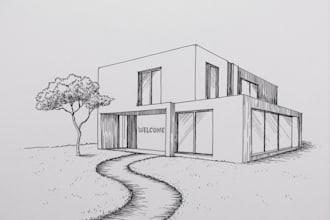 draw detailed line art or sketch illustration for building