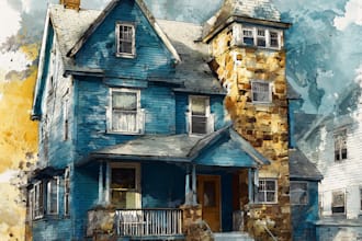paint watercolor house portrait