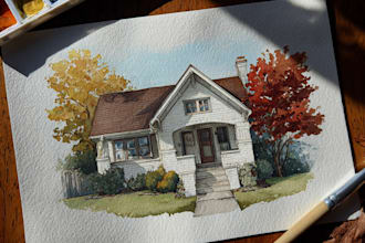 create a hand painted watercolor house portrait of your home