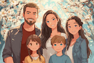 make unique anime family illustrations for gifts