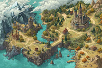 do design cartoon map with custom locations or fantasy