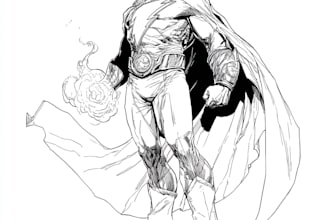 draw black and white comic superhero character line art