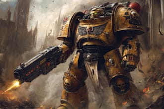 make a detailed warhammer illustration, paint warhammer