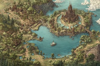 do  hand drawn vector fantasy map illustration city