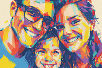 draw colorful art family portrait, friendship portrait