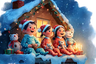 do christmas illustration for children book, story book water color book