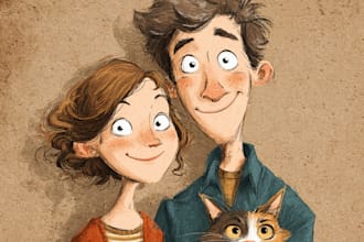 draw a cartoon portrait or caricature of you, your family or your pet