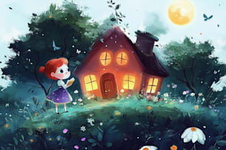 draw whimsical children story book illustration and cover