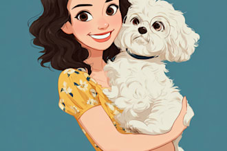 create cartoon pet portrait in disney style illustration