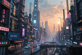 create a cyberpunk futuristic city art