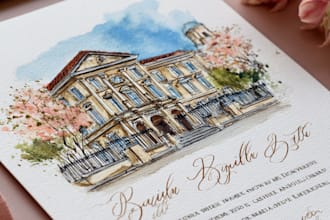 do watercolor wedding invitation card, save the date with custom venue for