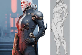 design futuristic sci fi mecha robots and pilots cyberpunk