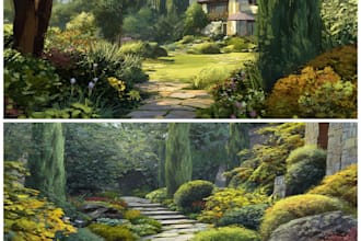 draw a exterior and landscape design with renders