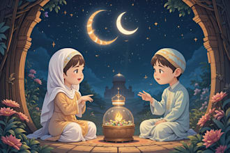 design islamic children storybook, muslim kids illustration, children book cover