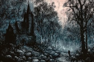create a dark art illustration for album covers and more