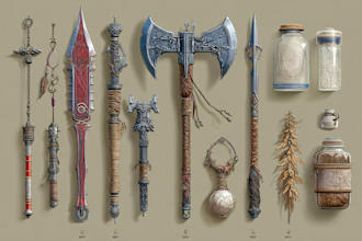 design creative concept art of weapons and items