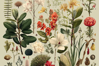 draw botanical illustration of plants and flowers
