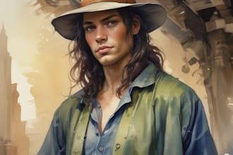 make a digital watercolor character art