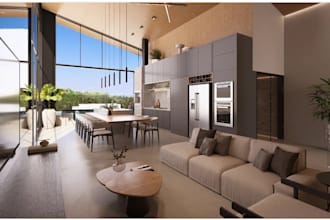 redesign 3d interior design, living space, dinning room, kitchen, cgi interior