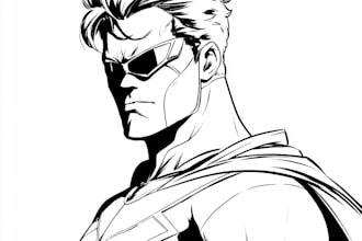 draw black and white comic superhero character line art