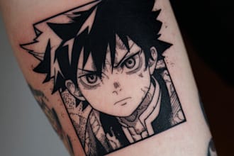 draw cute custom anime or blackwork tattoo