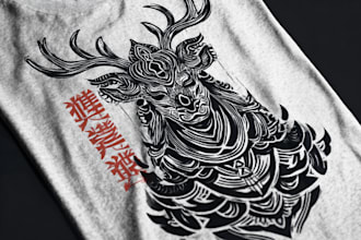 create animal linocut tshirt design for brands