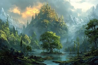 create stunning fantasy landscape, background illustration
