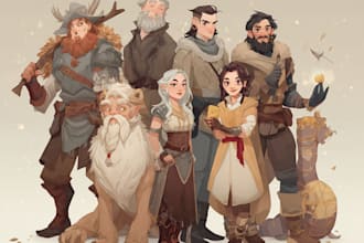 draw a custom dnd party character illustrations