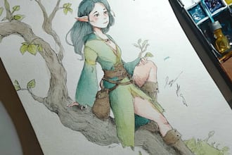 draw fantasy watercolor character or dnd character