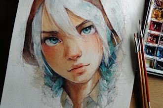 make a digital watercolor character art or furry