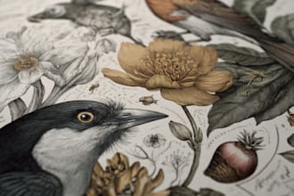 draw an animal and botanical illustration