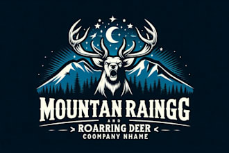 design mountain range roaring deer logo with new concepts
