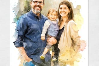 custom watercolor family portrait from photo