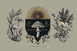 create a mystical vintage logo and plant illustration