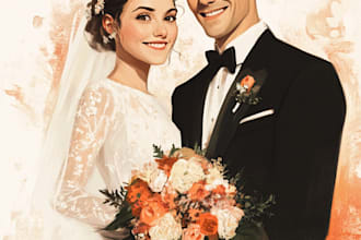 draw a cute couple portrait illustration from your photo
