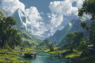 draw fantasy background and landscape