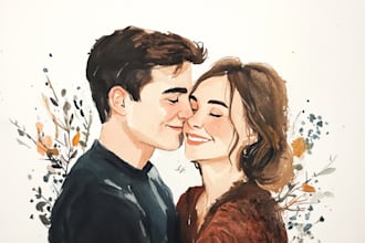 craft cute couple portrait in watercolor for wedding gift