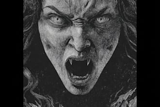 draw detailed dark, brutal, horror, and heavy metal art illustration