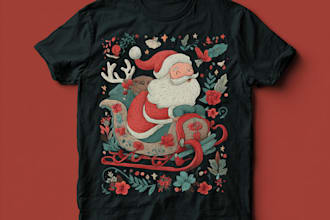 create trendy christmas tshirt design and custom christmas illustration