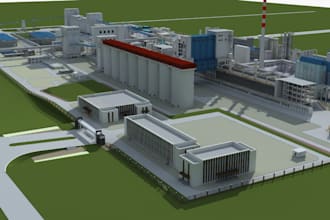retouch 2d, 3d factory floor plan, isometric view,site map, orthographic drawing