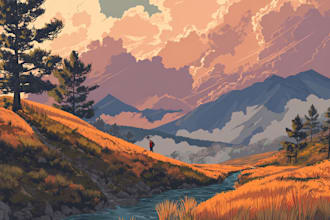 draw a flat vector landscape illustration