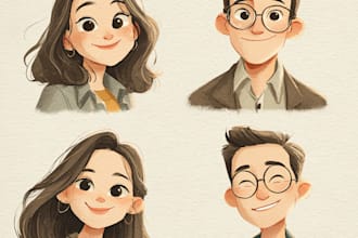 illustrate romantic cute couple portrait
